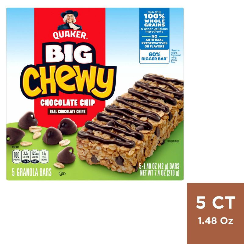 slide 7 of 7, Quaker Big Chewy Chocolate Chip Granola Bars - 7.4oz/5ct, 7.4 oz, 5 ct