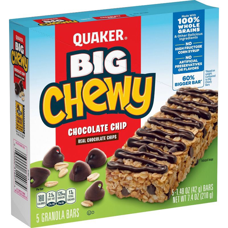 slide 1 of 7, Quaker Big Chewy Chocolate Chip Granola Bars - 7.4oz/5ct, 7.4 oz, 5 ct