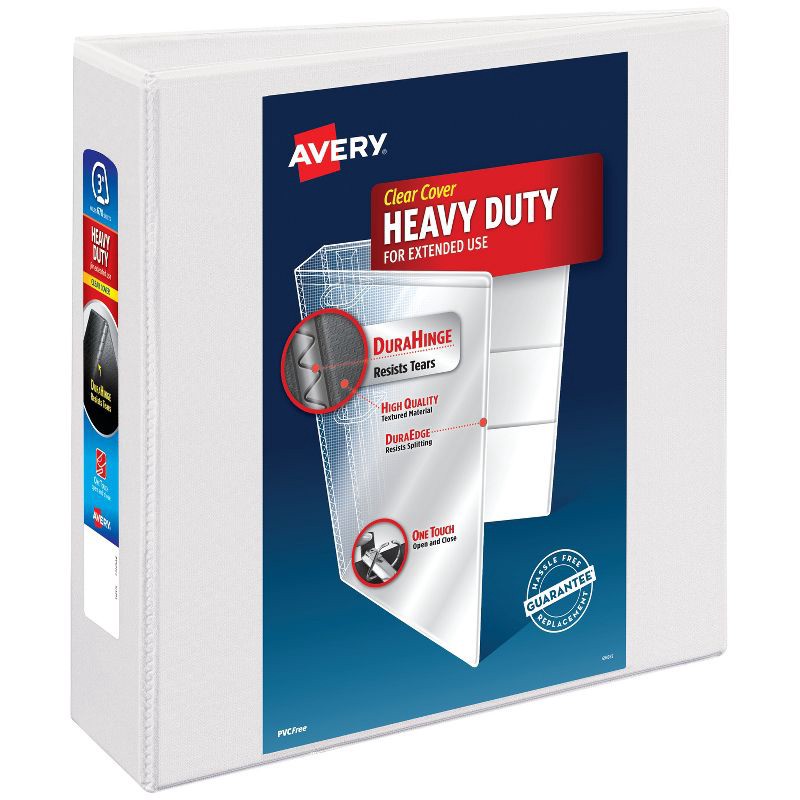 slide 1 of 3, Avery 3" One Touch Slant Rings 600 Sheet Capacity Heavy-Duty View Binder - White, 600 sheets