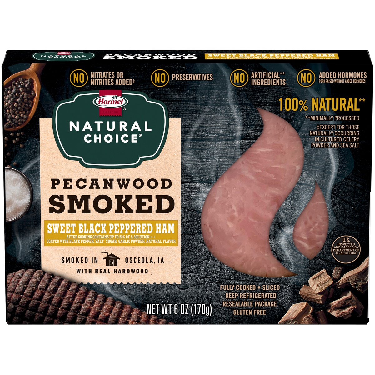 slide 1 of 7, Hormel Natural Choice Pecanwood Smoked Sweet Black Peppered Ham 6 oz. Box, 