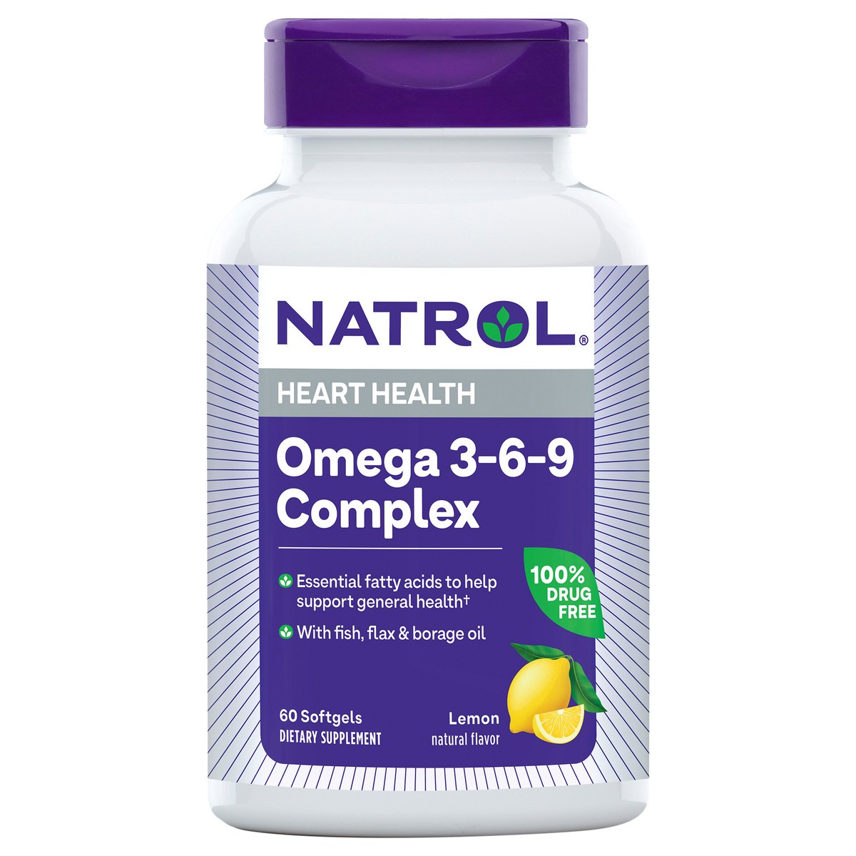 slide 3 of 7, Natrol, Omega 3-6-9 Complex Softgels, Heart Health Dietary Supplement, 1200 mg, 60 Count, 60 ct