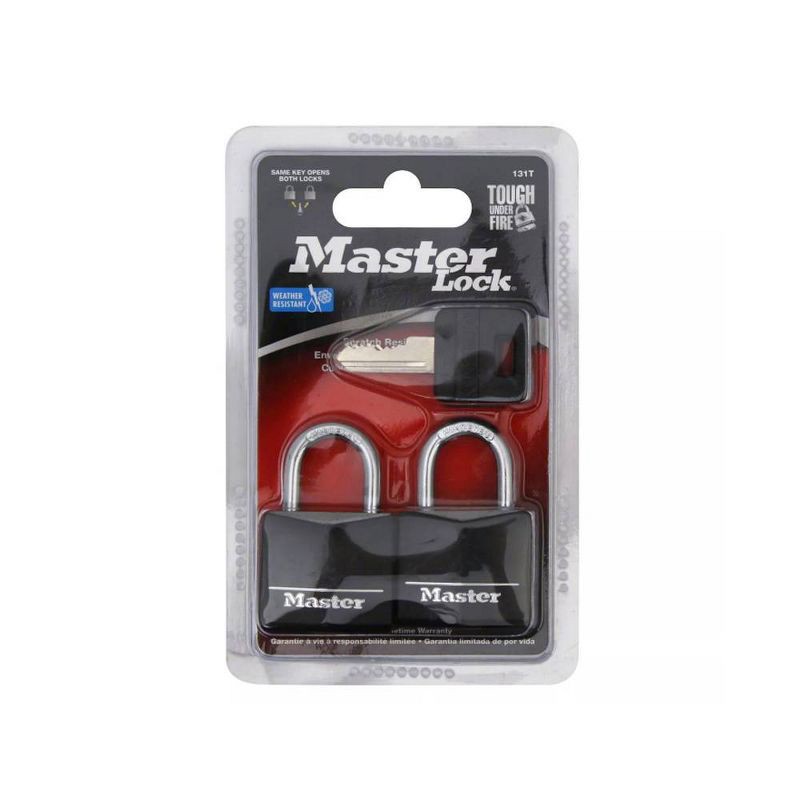 slide 3 of 3, Master Lock 2pk 30mm Key Lock Black: Laminated Steel Padlocks for Storage & Hall Lockers, Double-Locking Lever Mechanism, 2 ct