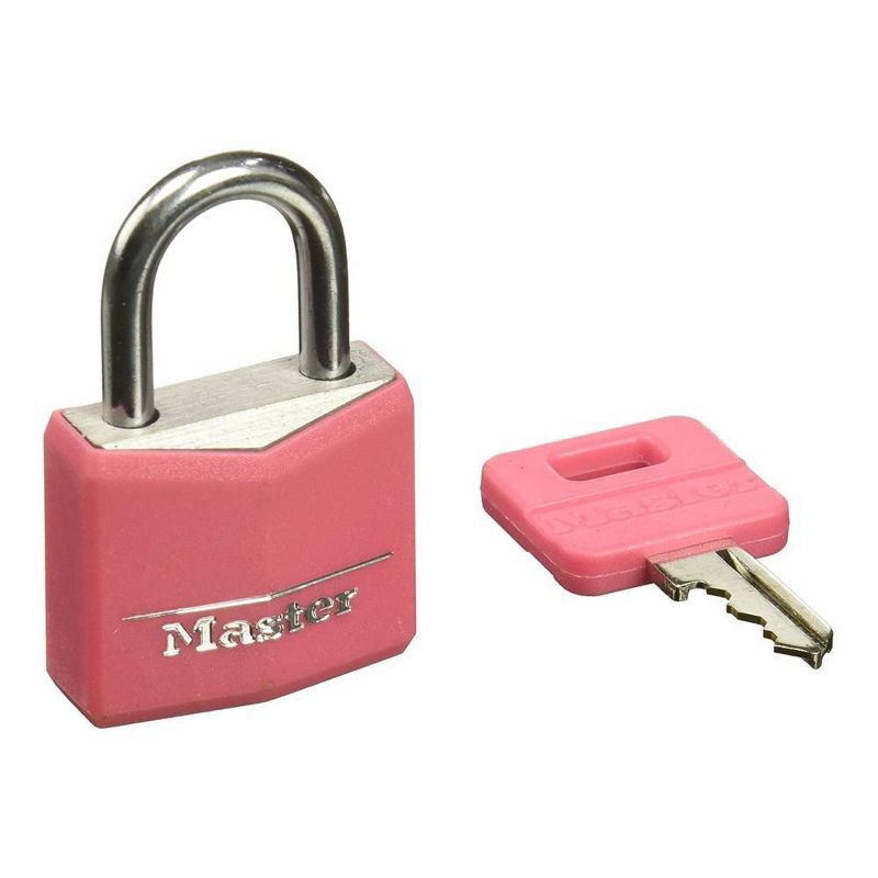 slide 2 of 3, Master Lock 40mm Keyed Lock Pink: Padlock for Lockers, Backpack, Tool Box, Cabinet, Hardened Steel, Pin-Tumbler Mechanism, 1 ct