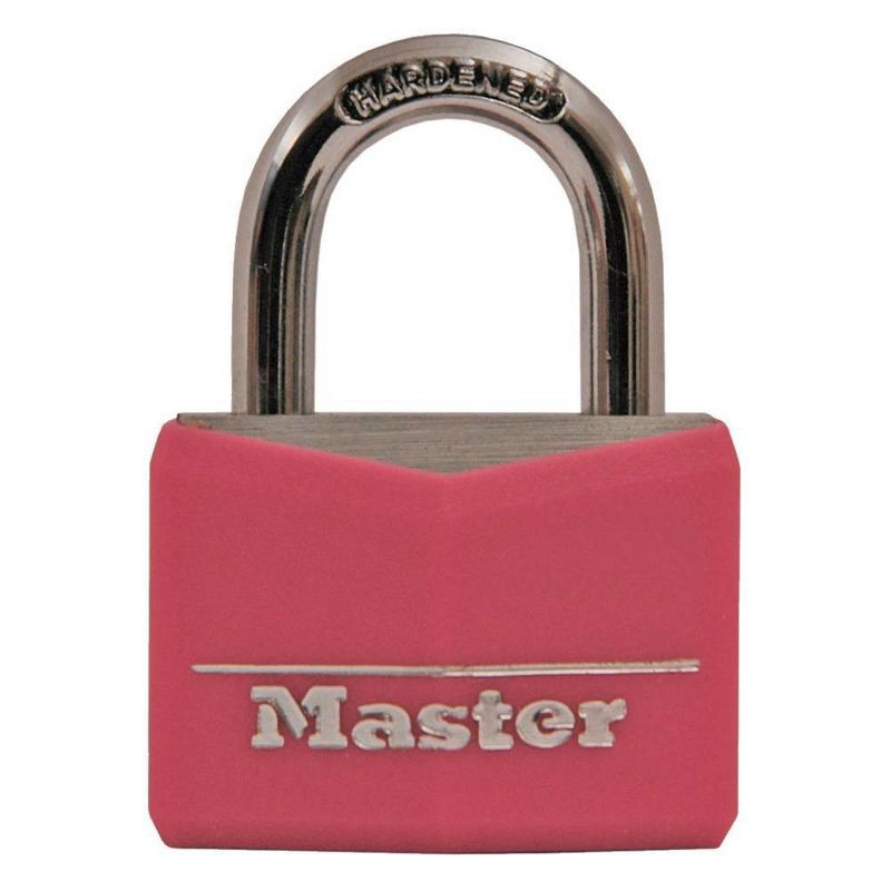 slide 1 of 3, Master Lock 40mm Keyed Lock Pink: Padlock for Lockers, Backpack, Tool Box, Cabinet, Hardened Steel, Pin-Tumbler Mechanism, 1 ct