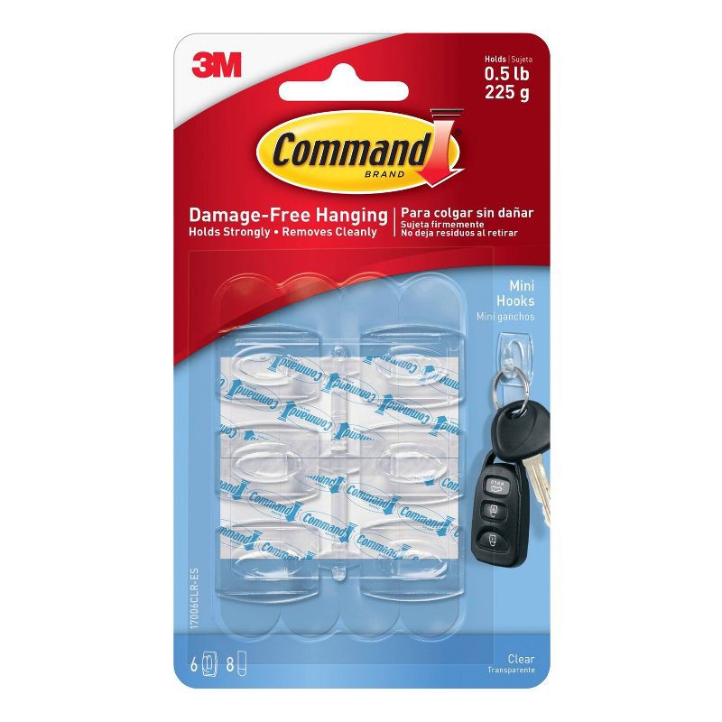 slide 1 of 15, Command 6pk Clear Mini Hooks: Smallest Adhesive Hooks for Lights, 0.5 lb Capacity, Plastic, 6 ct, 0.5 lb
