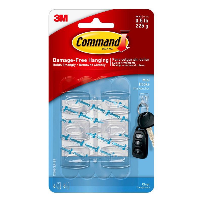 slide 1 of 15, Command 6pk Clear Mini Hooks: Smallest Adhesive Hooks for Lights, 0.5 lb Capacity, Plastic, 6 ct, 0.5 lb