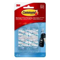 Command 6pk Clear Mini Hooks: Smallest Adhesive Hooks for Lights, 0.5 lb Capacity, Plastic