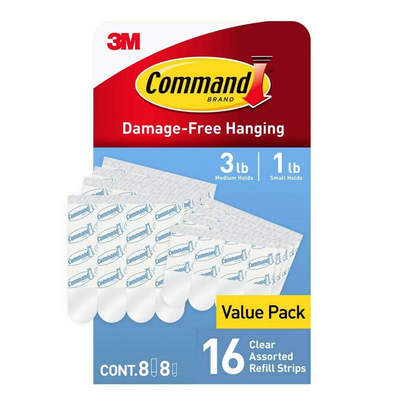 slide 1 of 11, Command Refill Strips Tape: 3M Command Hook Refills, Adhesive Hooks, White, 16 Pack, 4 lb Capacity, 16 ct; 4 lb