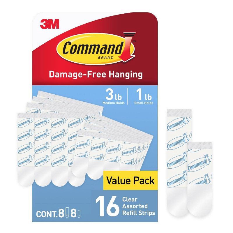 slide 1 of 11, Command Refill Strips Tape: 3M Command Hook Refills, Adhesive Hooks, White, 16 Pack, 4 lb Capacity, 16 ct; 4 lb