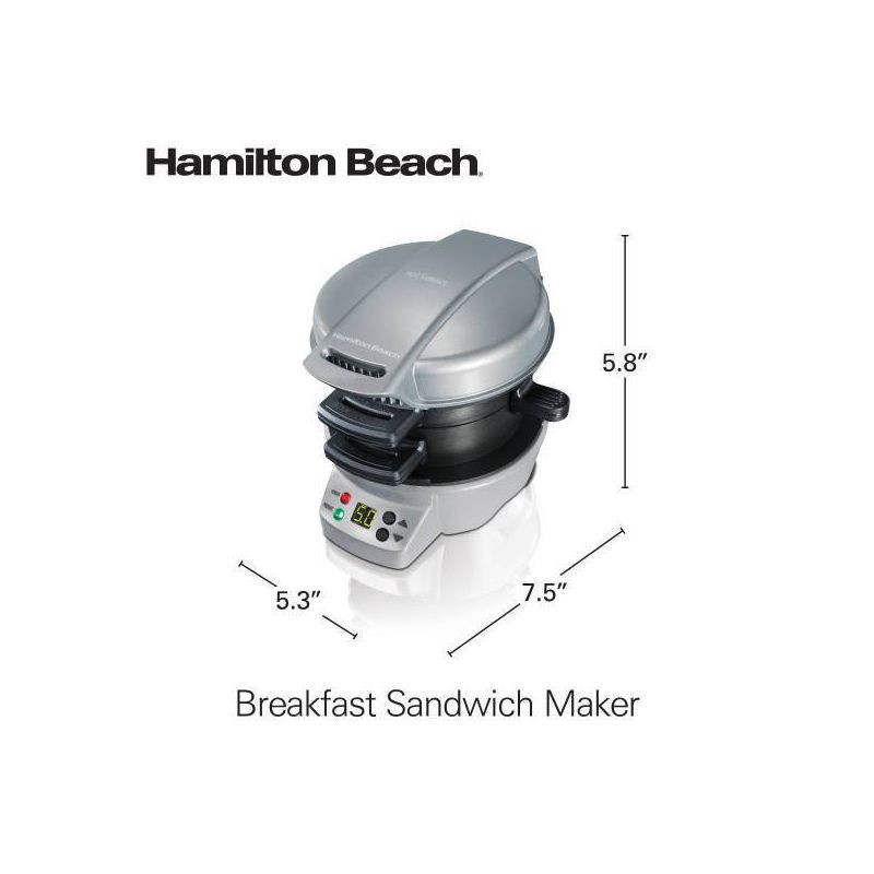 slide 13 of 20, Hamilton Beach Breakfast Sandwich Maker with Timer - Dark Gray - 25478: Nonstick, Cool Touch Handle, 600W, Dishwasher-Safe, 1 ct