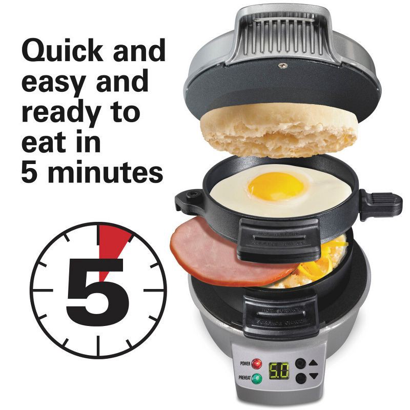 slide 17 of 20, Hamilton Beach Breakfast Sandwich Maker with Timer - Dark Gray - 25478: Nonstick, Cool Touch Handle, 600W, Dishwasher-Safe, 1 ct
