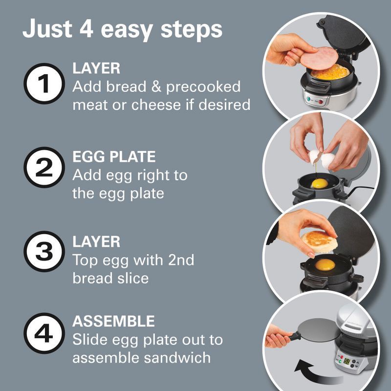 slide 18 of 20, Hamilton Beach Breakfast Sandwich Maker with Timer - Dark Gray - 25478: Nonstick, Cool Touch Handle, 600W, Dishwasher-Safe, 1 ct