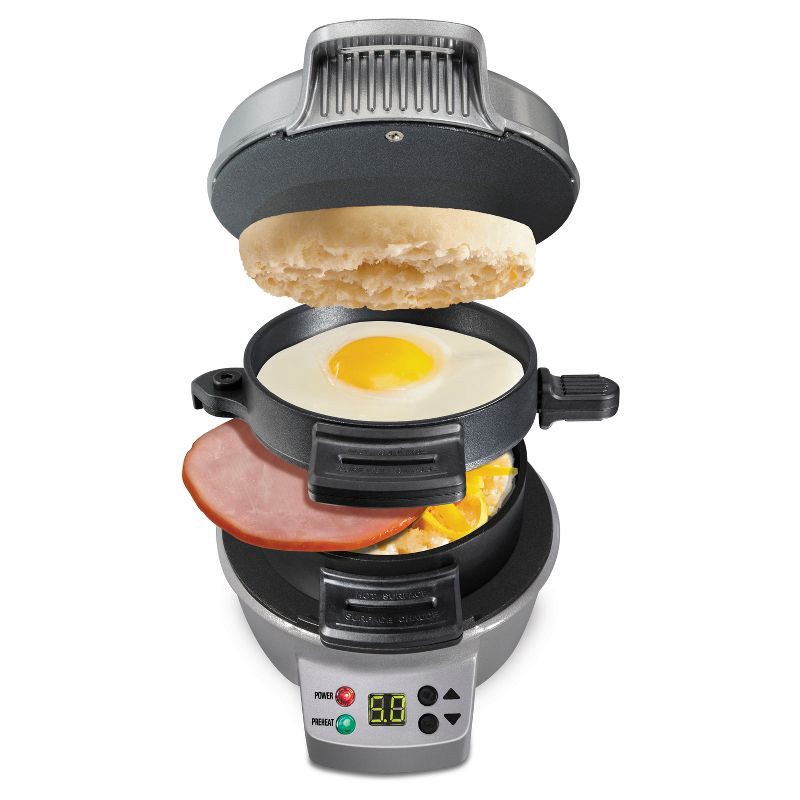 slide 1 of 20, Hamilton Beach Breakfast Sandwich Maker with Timer - Dark Gray - 25478: Nonstick, Cool Touch Handle, 600W, Dishwasher-Safe, 1 ct