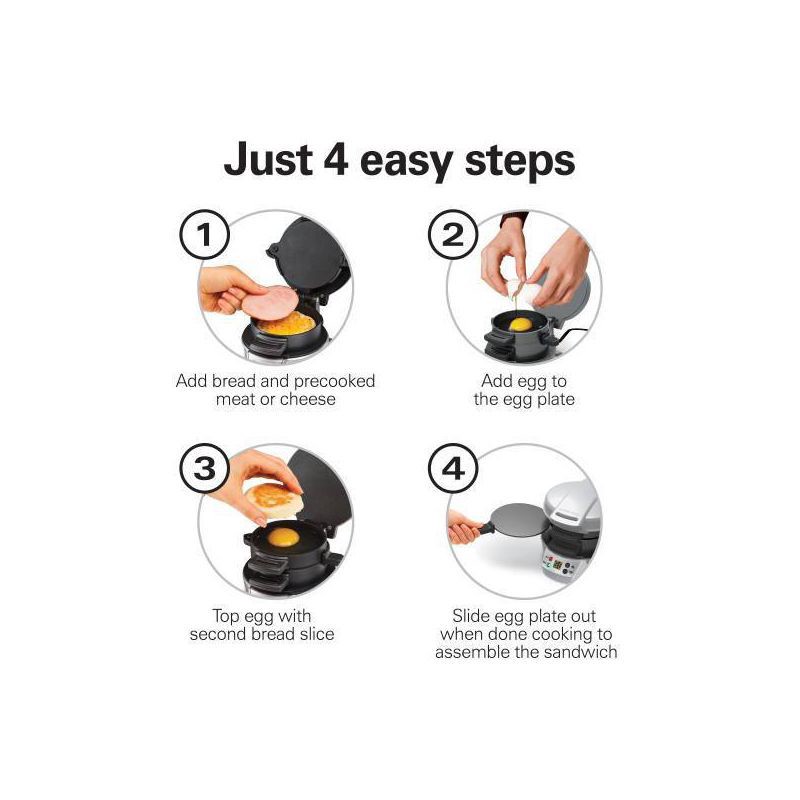 slide 11 of 20, Hamilton Beach Breakfast Sandwich Maker with Timer - Dark Gray - 25478: Nonstick, Cool Touch Handle, 600W, Dishwasher-Safe, 1 ct