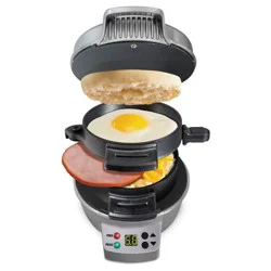 Hamilton Beach Breakfast Sandwich Maker with Timer - Dark Gray - 25478: Nonstick, Cool Touch Handle, 600W, Dishwasher-Safe