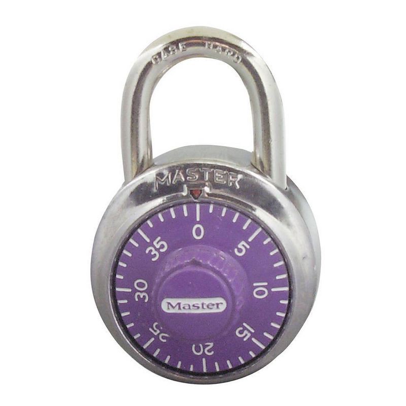 slide 2 of 3, Master Lock 1-7/8" Purple Dial Combination Padlock: Steel, Automatic Locking, Locker & Cabinet Use, Lifetime Warranty, 1 ct