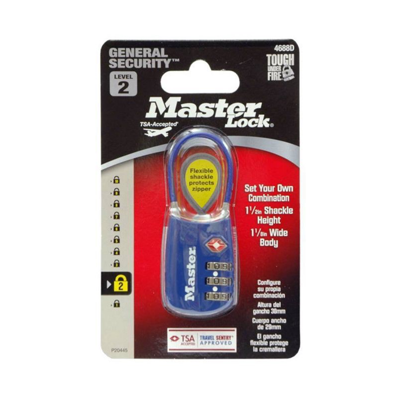 slide 3 of 3, Master Lock Cable Combo Lock: TSA Approved Luggage Padlock, Set Your Own Combination, Multicolor, 1 ct