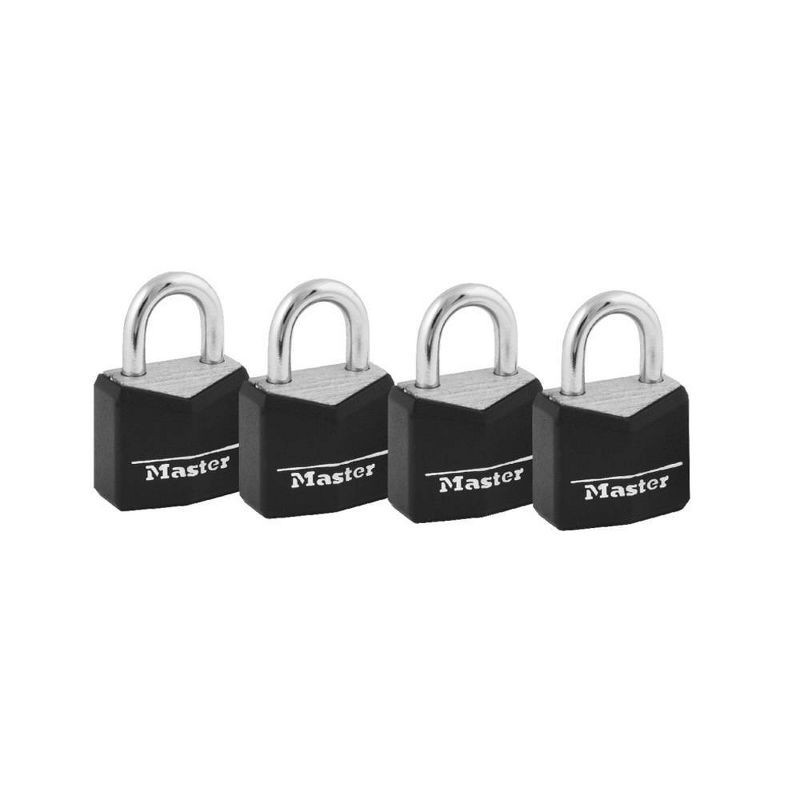 slide 2 of 3, Master Lock 4pk 20mm Key Padlock Black: Brass & Steel, Pin-Tumbler, Luggage & Backpack Locks, 11mm Shackle Length, 4 ct