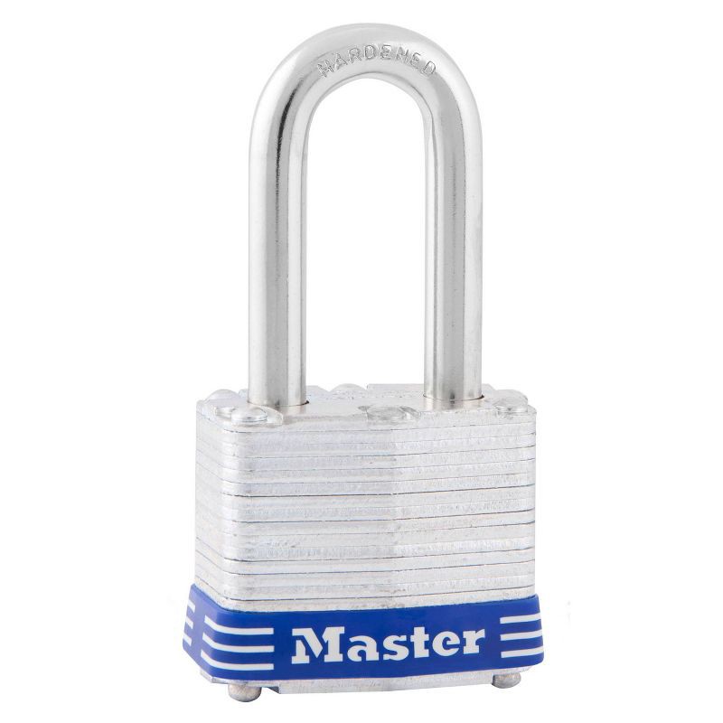 slide 2 of 3, Master Lock Shackle 1 9/16" Key Padlock: Steel, Pin-Tumbler, Outdoor Gate Use, Automatic Locking, Silver, Storage Lock, 1 ct