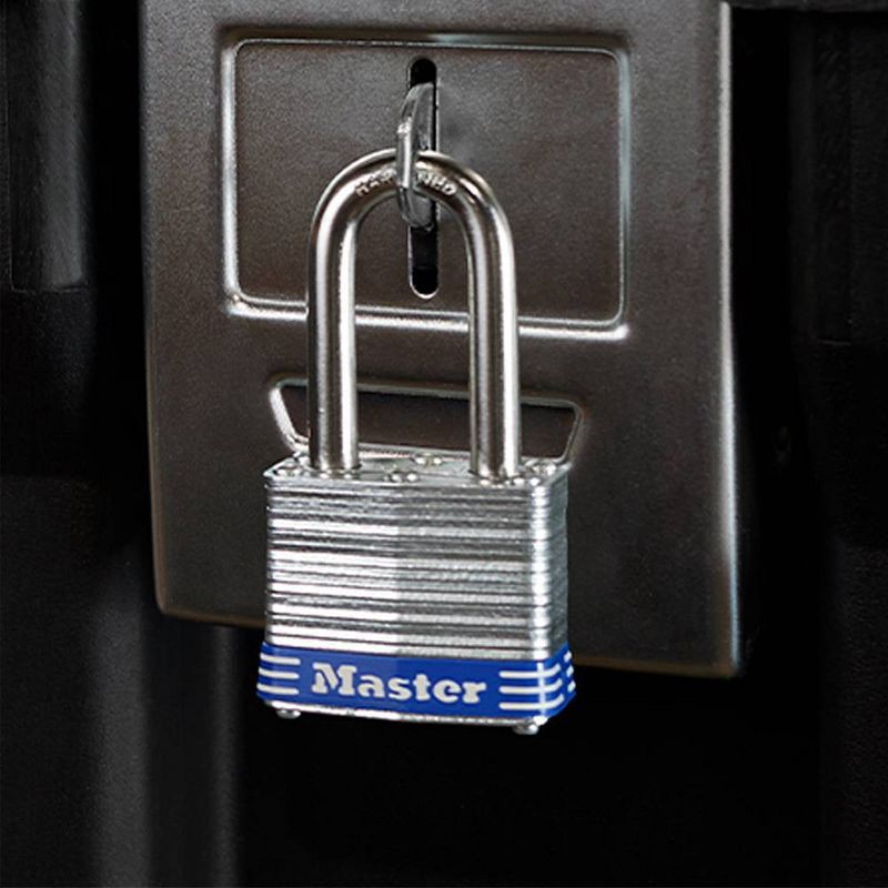 slide 3 of 3, Master Lock Shackle 1 9/16" Key Padlock: Steel, Pin-Tumbler, Outdoor Gate Use, Automatic Locking, Silver, Storage Lock, 1 ct