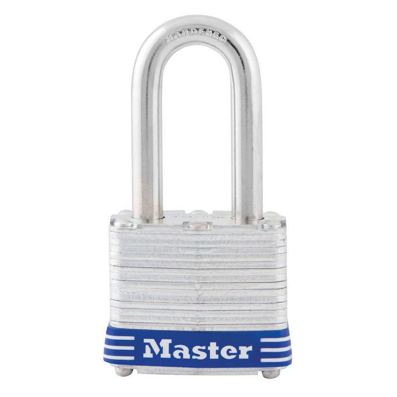 slide 1 of 3, Master Lock Shackle 1 9/16" Key Padlock: Steel, Pin-Tumbler, Outdoor Gate Use, Automatic Locking, Silver, Storage Lock, 1 ct