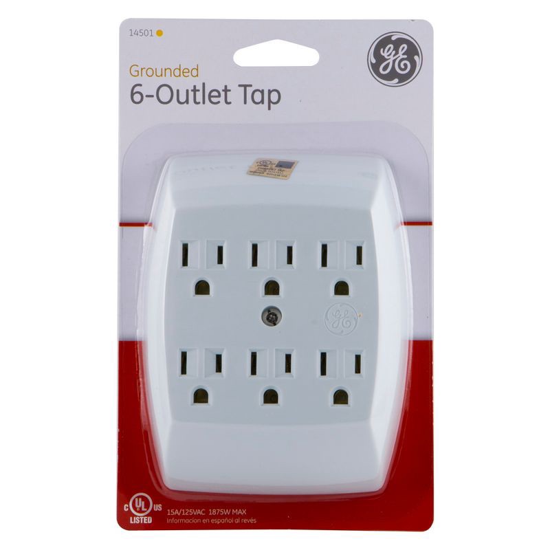 slide 5 of 6, General Electric GE 6 Outlet Grounded Wall Tap White, 1 ct