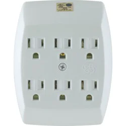 General Electric GE 6 Outlet Grounded Wall Tap White