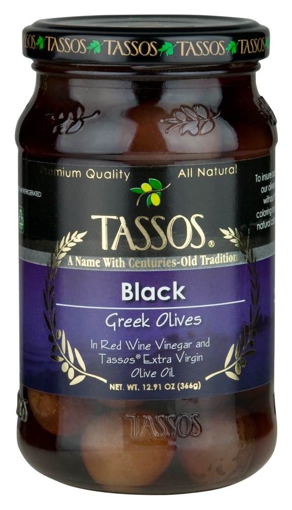 slide 1 of 1, Tassos Black Greek Olives, 12.91 oz