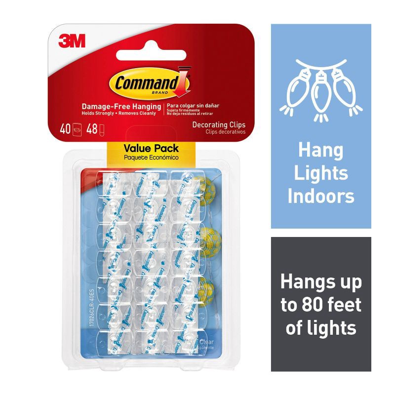 slide 2 of 11, Command Clear Decorating Clips Value Pack, Damage Free Hanging of Christmas Decorations, 40 Decorating Clips, 1 ct