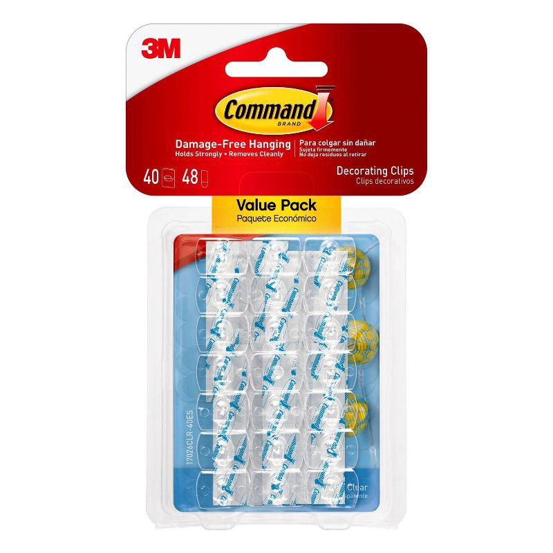 slide 1 of 11, Command Clear Decorating Clips Value Pack, Damage Free Hanging of Christmas Decorations, 40 Decorating Clips, 1 ct