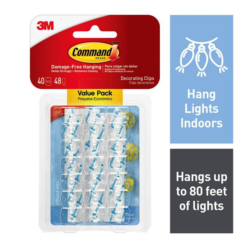 slide 1 of 12, Command Damage-Free Clear Decoration Clips with Adhesive Strips for Christmas Lights and Holiday Decoration, 1 ct
