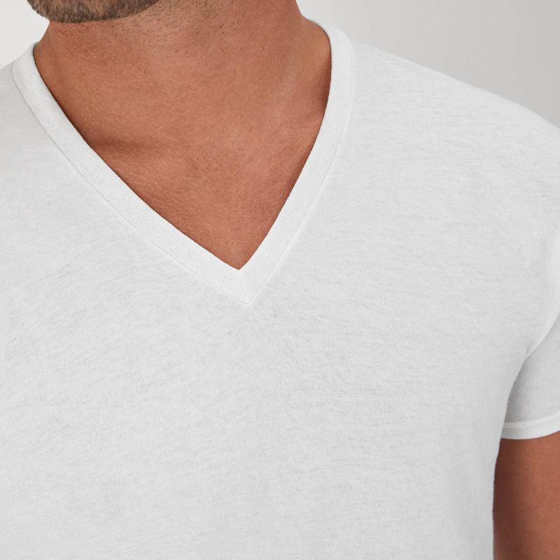 slide 4 of 8, Hanes Men's 6pk V Neck T-Shirt - White - M: Tagless, Moisture Wicking, Breathable Cotton Undershirts, 6 ct