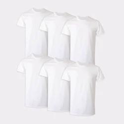 Hanes Men's Crewneck T-Shirt 6pk - White S: Tagless, Moisture Wicking