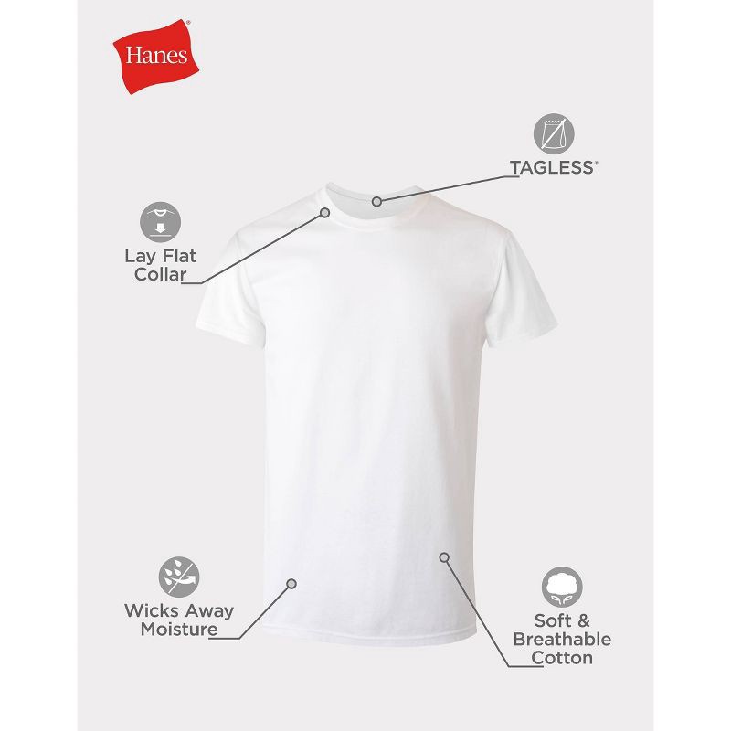 slide 5 of 6, Hanes Men's Crewneck T-Shirt 6pk - White M: Tagless, Moisture Wicking, 6 ct