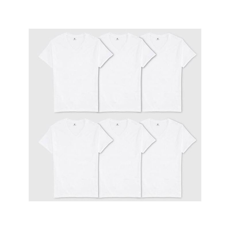slide 1 of 5, Hanes Men's 6pk V-Neck T-Shirt - White - XL, 6 ct