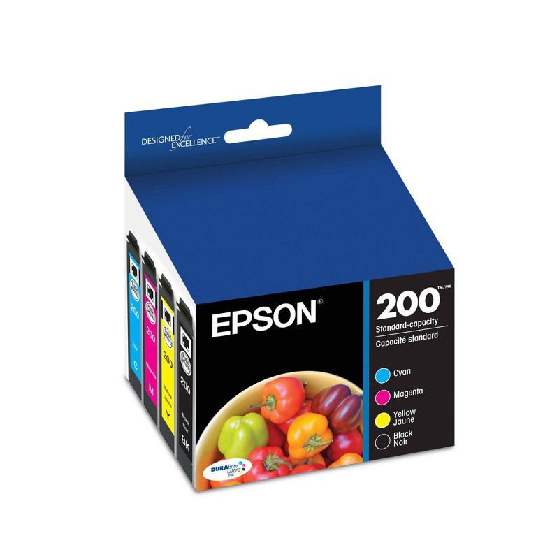 slide 1 of 6, Epson 200 Black, C/M/Y 4pk Combo Ink Cartridges - Black, Cyan, Magenta, Yellow (T200120BCS), 4 ct