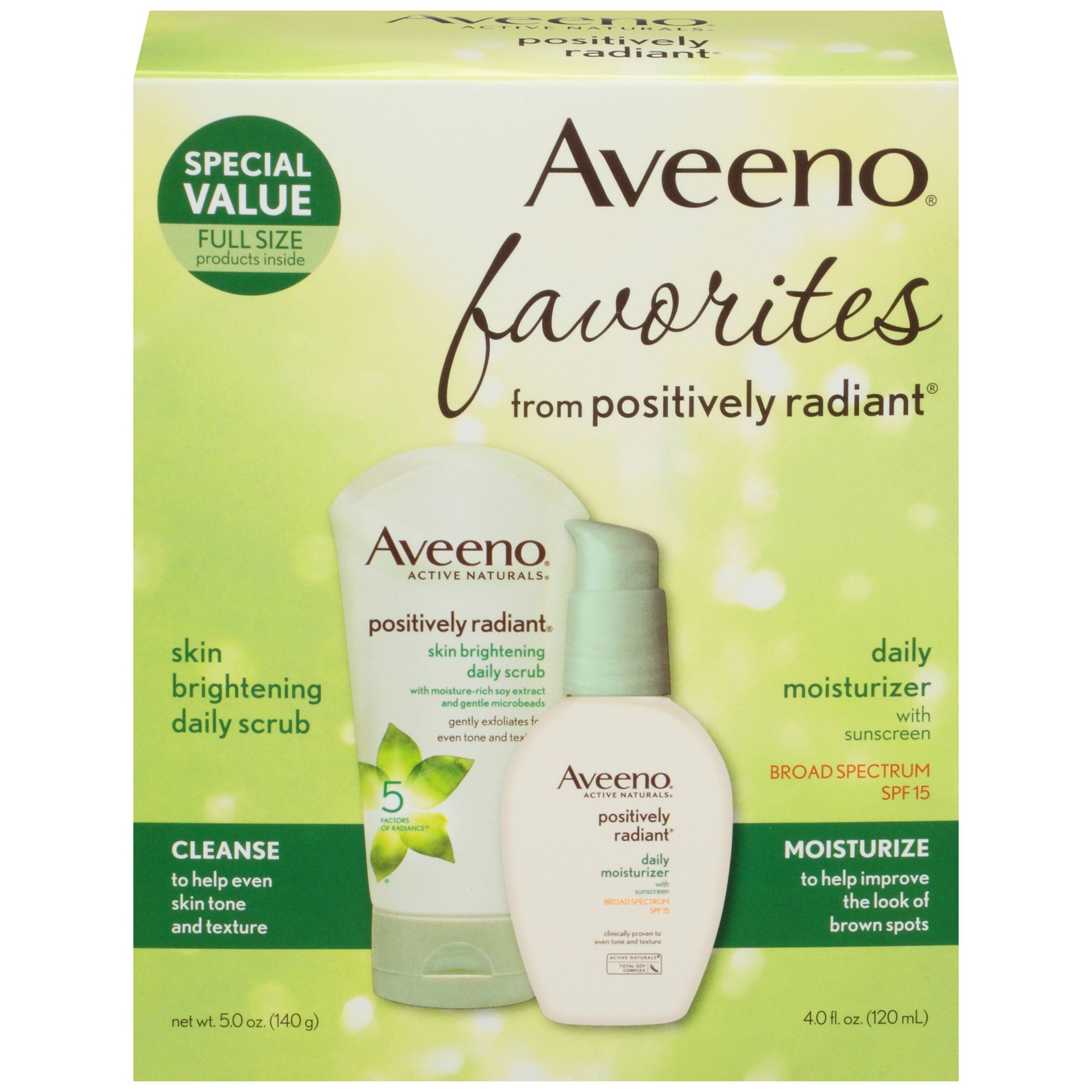 slide 1 of 8, Aveeno Positively Radiant Gift Set Face Scrub and Moisturizer - Set of 2, 1 ct