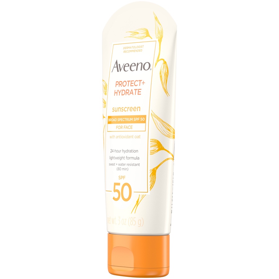 slide 3 of 6, Aveeno Protect + Hydrate Lotion Sunscreen With Broad Spectrum For Face Sweat Resistant SPF 50, 3 oz