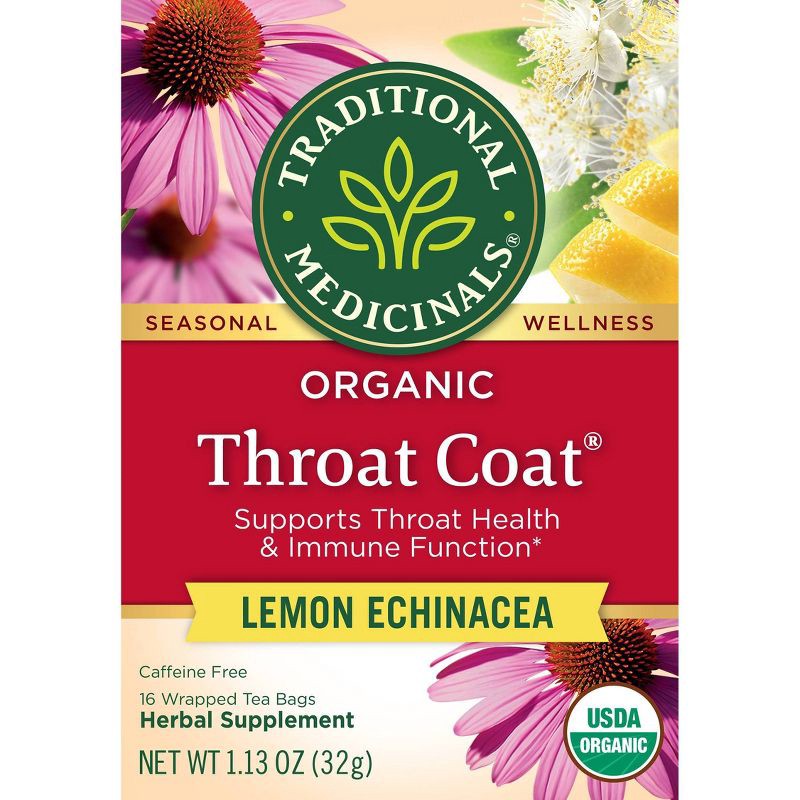 slide 2 of 7, Traditional Medicinals Organic Throat Coat Lemon Echinacea Herbal Tea - 16ct, 16 ct