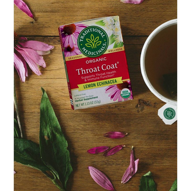 slide 5 of 7, Traditional Medicinals Organic Throat Coat Lemon Echinacea Herbal Tea - 16ct, 16 ct