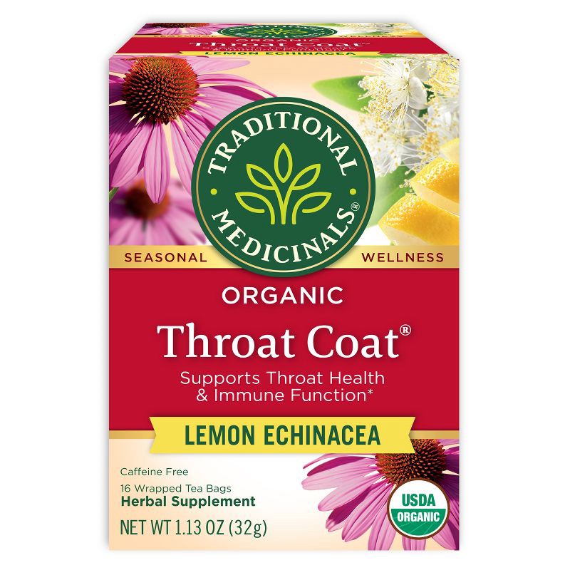 slide 1 of 13, Traditional Medicinals Organic Throat Coat Lemon Echinacea Herbal Tea - 16ct, 16 ct