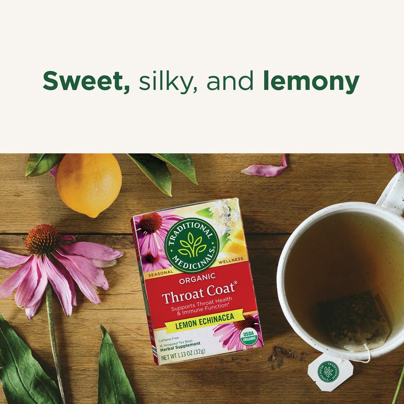 slide 8 of 13, Traditional Medicinals Organic Throat Coat Lemon Echinacea Herbal Tea - 16ct, 16 ct
