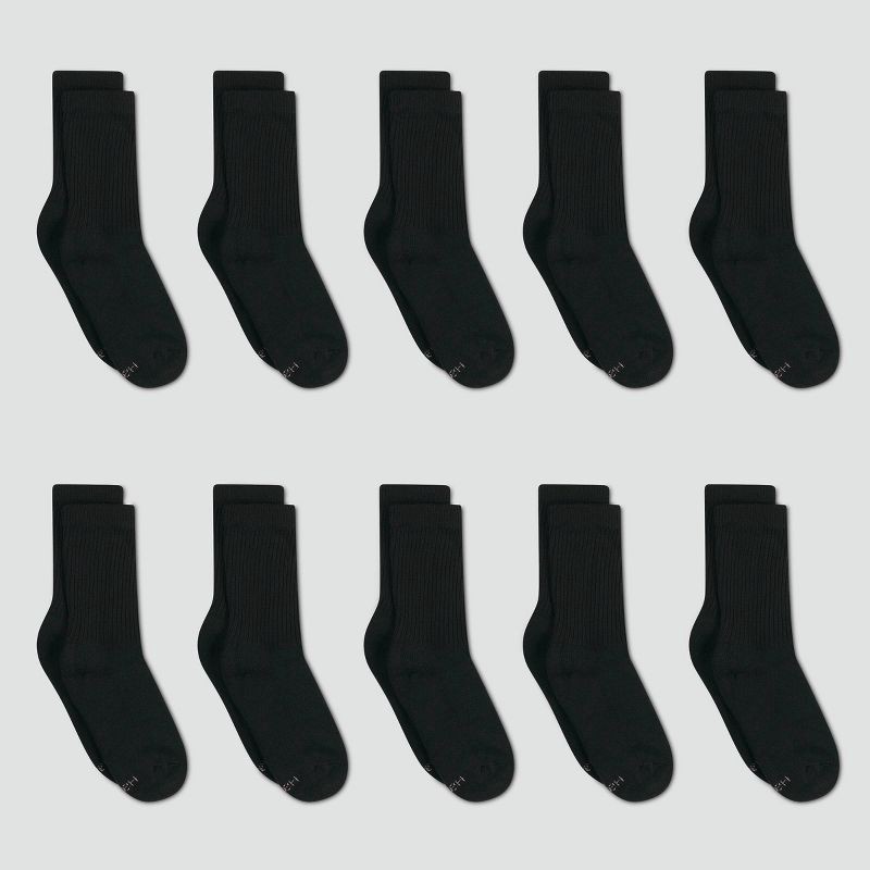 slide 2 of 3, Hanes Women's 10pk Cushioned Crew Socks - Black/White 5-9: Midweight, Reinforced Heel & Toe, 10 ct