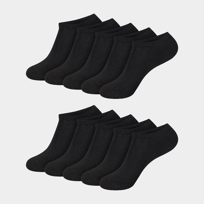 slide 1 of 7, Hanes Women's 10pk Cushioned Low Cut Socks - Black 5-9: Knit, Reinforced Heel & Toe, 10 ct