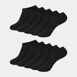 Hanes Women's 10pk Cushioned Low Cut Socks - Black 5-9: Knit, Reinforced Heel & Toe