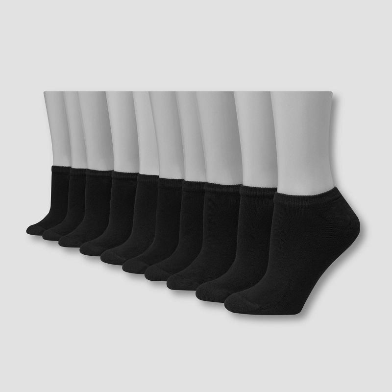 slide 1 of 3, Hanes Women's 10pk Cushioned No Show Socks - Black 5-9, 10 ct