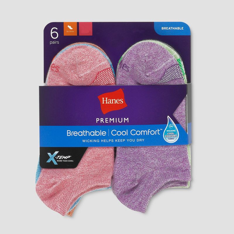slide 2 of 2, Hanes Premium Women's Cool Comfort Lightweight 6pk No Show Socks - Assorted Colors 5-9, 6 ct