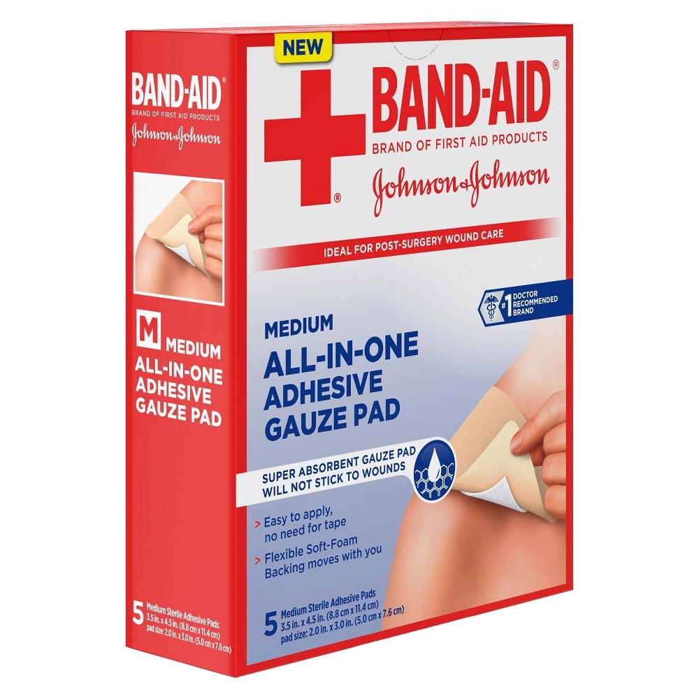 slide 5 of 14, BAND-AID Medium Sterile Adhesive Pads, 5 ct