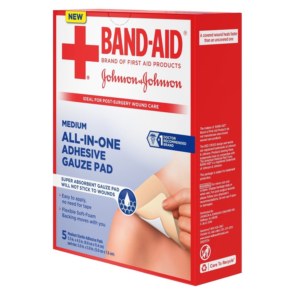 slide 10 of 14, BAND-AID Medium Sterile Adhesive Pads, 5 ct