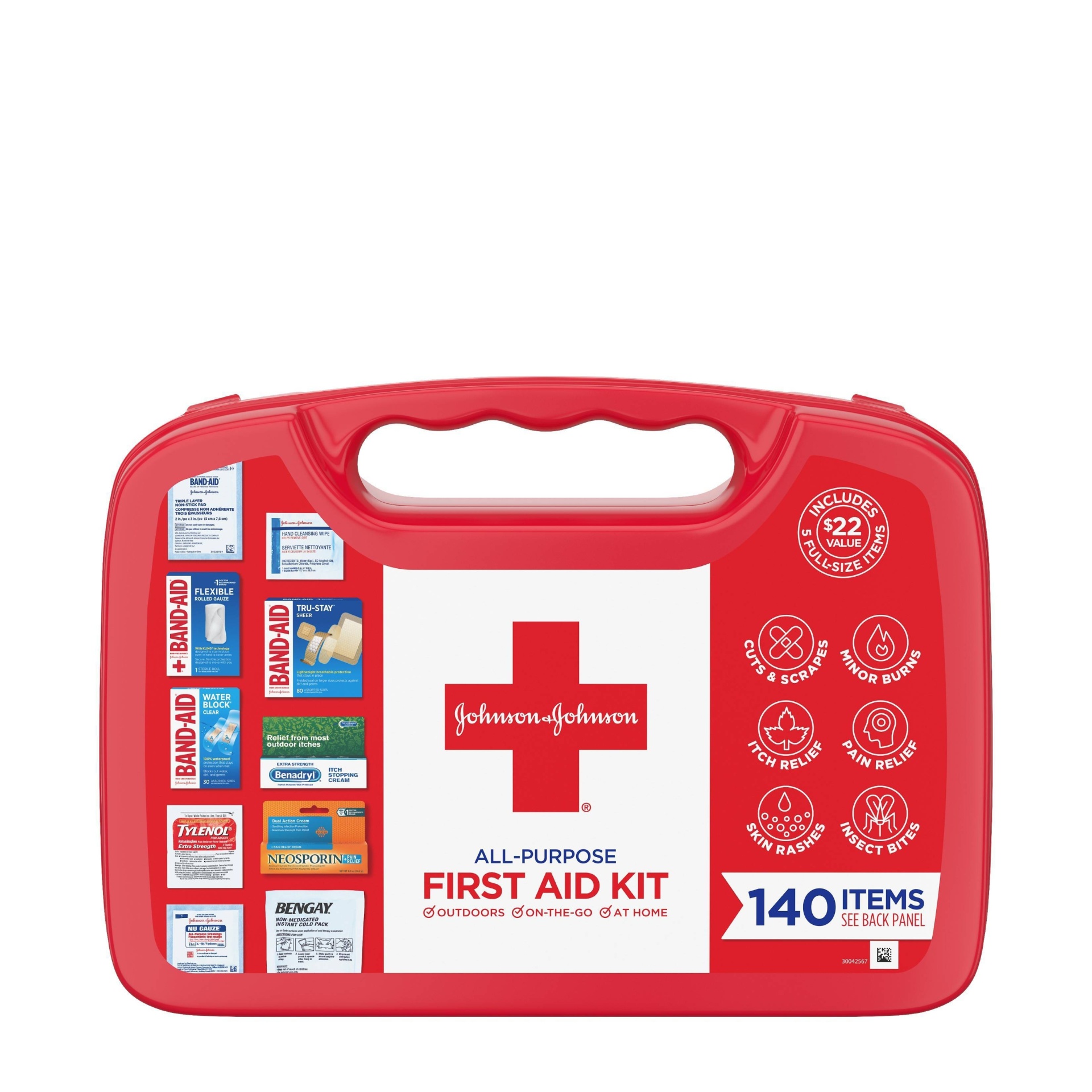 slide 1 of 8, Johnson & Johnson All-Purpose Portable Compact First Aid Kit, 140 ct